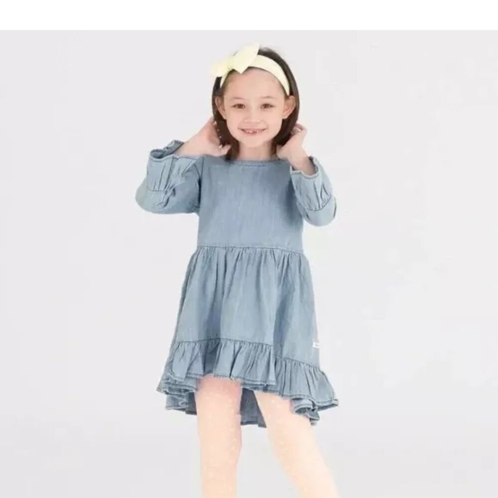 RuffleButts Toddler Girl's Chambray Denim Dress High Low Blue